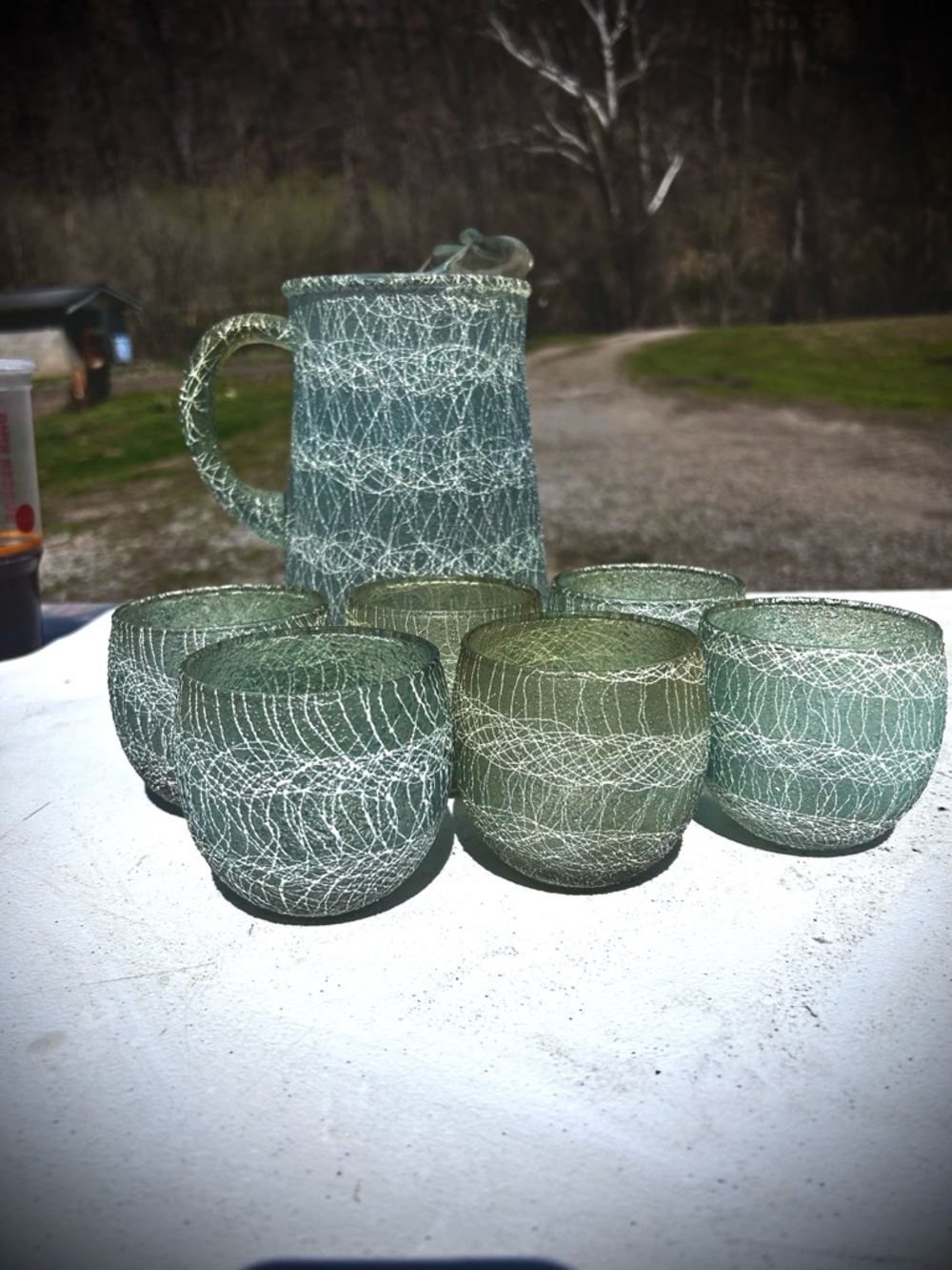 Vintage 1960s RARE String Pitcher  and 6 cups